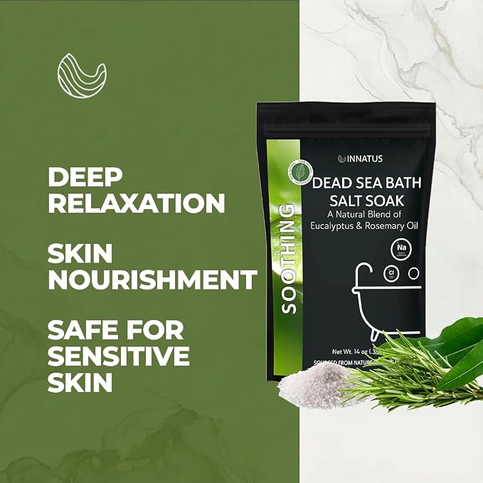 Dead Sea Soothing Bath Salt Soak with 21 Minerals – Relaxing, Detoxifying, and Nourishing for Skin – 14oz, Infused with Essential Oils – Rejuvenate Mind & Body, Made in The USA Eucalyptus