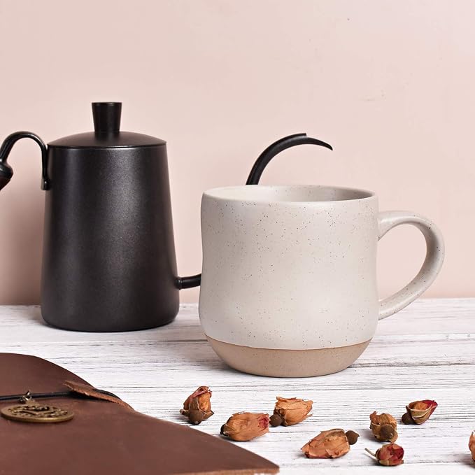 Bosmarlin Large Stoneware Speckled Coffee Mug, Big Ceramic Tea Cup, 17 Oz, Dishwasher and Microwave Safe (White, 1)