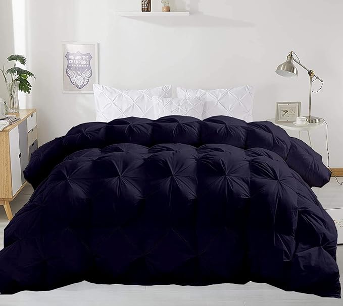 Hypoallergenic 1000-TC Pinch Pleated Down Alternative Comforter Twin Size 68 x 86 Inches 1pc Comforter & 2 pcs Pillow Covers, 700 GSM & All Side Corner Tabs 100% Egyptian Cotton