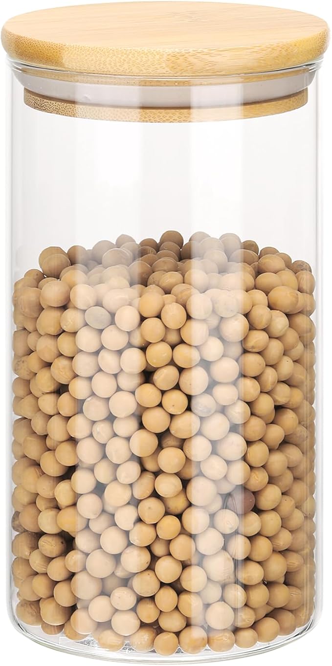 uxcell Glass Food Storage Jars 21.97oz Glass Canisters with Bamboo Airtight Wooden Lids Food Storage Container for Coffee Tea Sugar Candy Cookie Rice Flour Pasta Nuts Clear