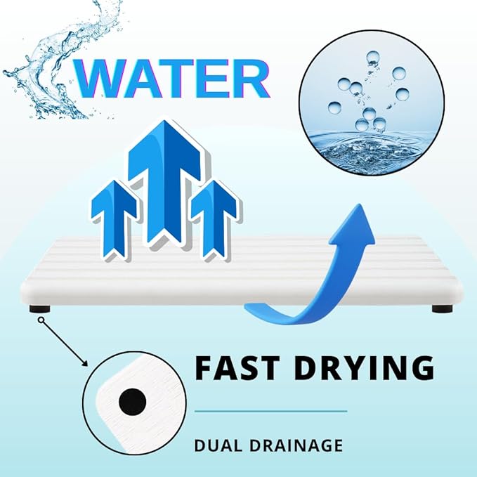 2PCS Fast-Drying Diatomite Sink Tray, Ultra-Absorbent Soap Holder for Bathroom Kitchen Countertop, Non-Slip Stone Coaster with Grooved Design & Anti-Slip Foot Pads, 8.3" x 4" x 0.4", White