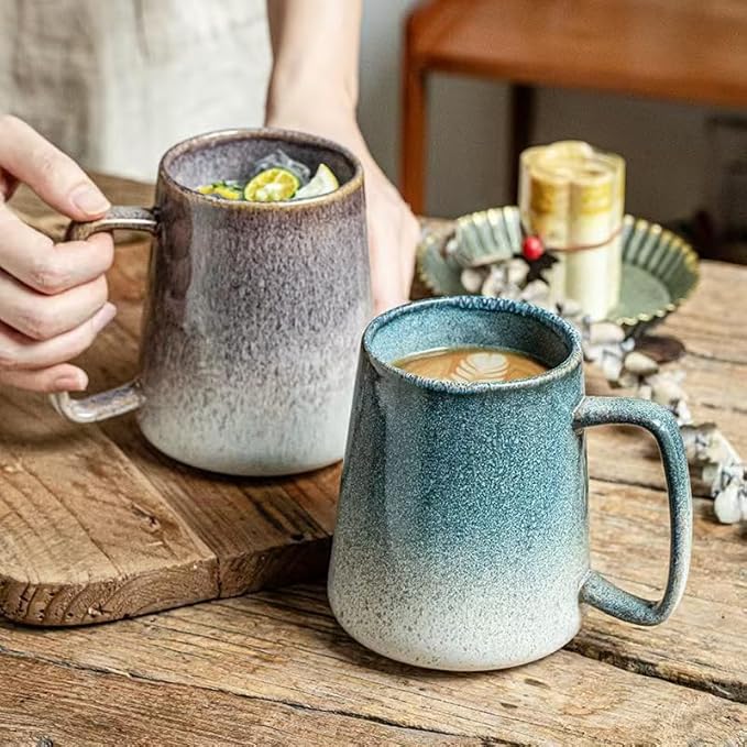 24 OZ, Large Ceramics Coffee Mugs with Handle, Extra Large Tea and Coffee Cup for Office and Home，Microwave and Dishwasher Safe,For Gift and Present(Flowing Sand Purple)