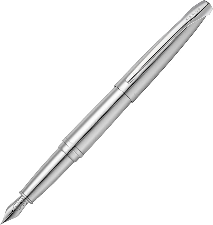 Cross ATX Pure Chrome Stainless Steel Extra Fine Nib Fountain Pen - Refillable Pen for Smooth Writing - Black Ink - Comfortable Grip - Long-Lasting - Professional Office Supplies