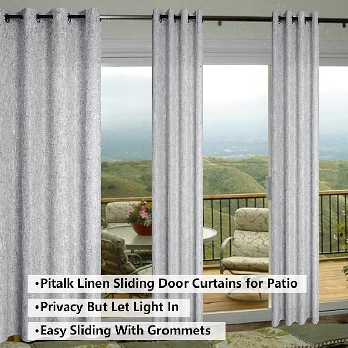 Pitalk Grey Curtains 108 Inches Long Set of 2 Panels Grommet Unique Light Filtering Semi Sheer Office Curtains for Men Living Room Bedroom Gray 52x108 Inch Length
