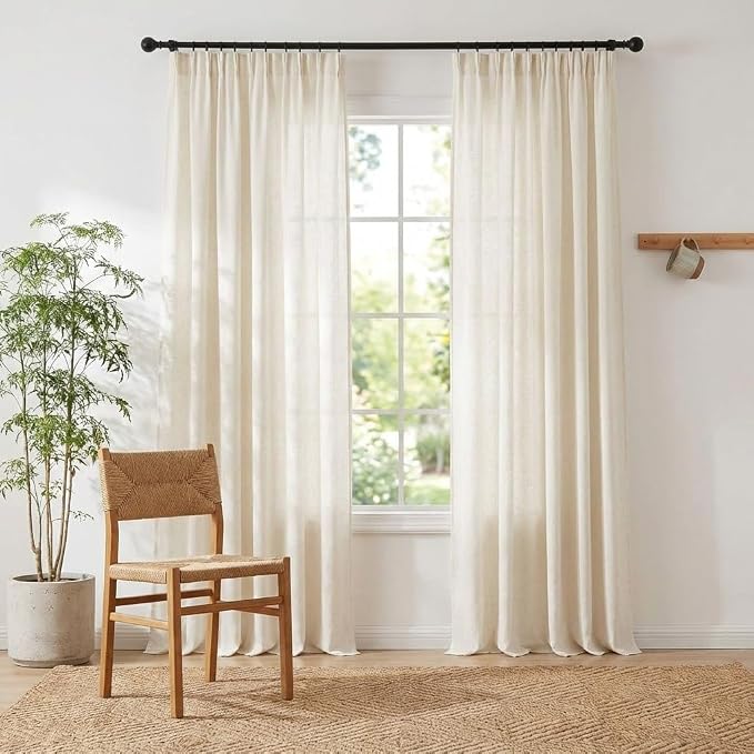 NICETOWN Natural Linen Curtains for Bedroom, Back Tab & Rod Pocket with Pleat Tab Privacy Added Curtains & Drapes with Light Filtering Window Treatments for Living Room, W52 x L95, 2 Panels