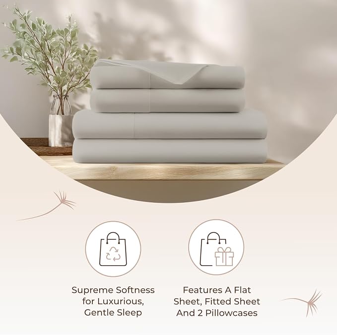 100% Organic Cotton Sheets Full Size - GOTS Certified Cotton Percale Sheets with Crisp Cool & Breathable Percale Weave Perfect for Hot Sleepers - Durable Luxury 4 Piece Set (Silver, Full)