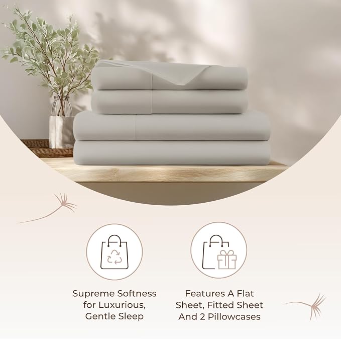 100% Organic Cotton Sheets Queen Size - GOTS Certified Cotton Percale Sheets with Crisp Cool & Breathable Percale Weave Perfect for Hot Sleepers - Durable Luxury 4 Piece Set (Silver, Queen)