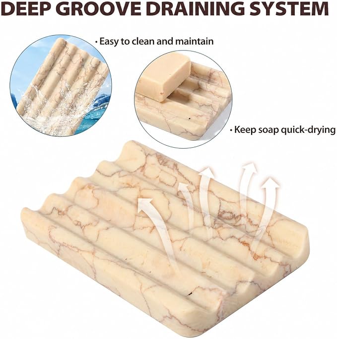 Koville Natural Marble Soap Dish for Bathroom Shower, Bar Soap Holder