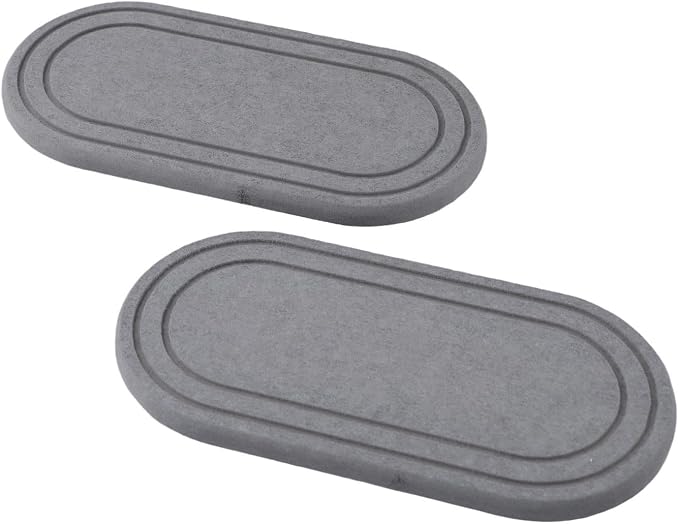 2PCS Diatomite Earth Sink Tray, Fast Drying Soap Dish with Striped Drainage Pad, Silicone Footed Kitchen Faucet Mat, Absorbent Stone Coaster(B)