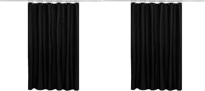 N&Y HOME Fabric Shower Curtain or Liner with Weighted Magnets - Hotel Quality Opaque Black Shower Curtain for Bathroom, Machine Washable, Water Repellent - Black, 72x72 (Pack of 2)