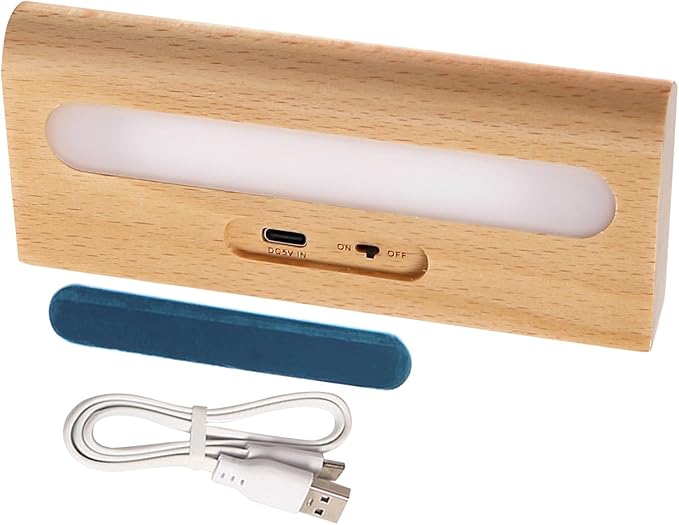 Beech Wood Solar Wall Lamp, Metal-Adhering Sensor Night Light, Warm White Led, USB Charging, No Wiring, 3.5 Oz for Hallway Cabinet Indoor Outdoor