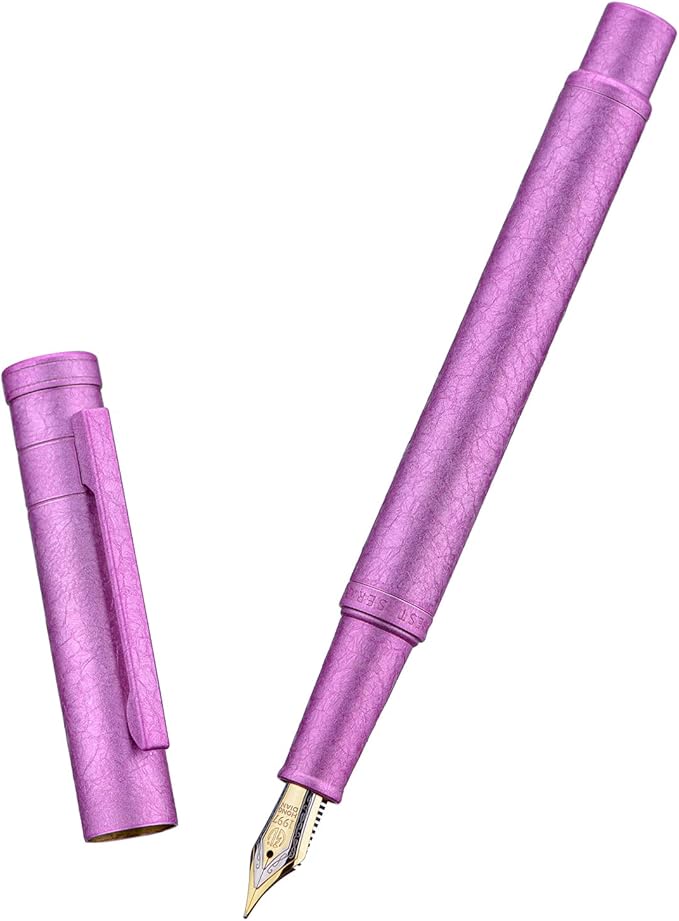 Hongdian 1851 Forest Fountain Pen Pink Ice Flowers, Fine Nib Classic Design with Converter and Metal Pen Case