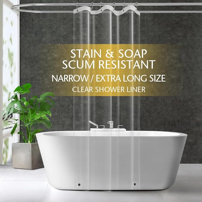 ZEMAHOME Narrow Long Clear Plastic Shower Curtain Liner, 36x84 Inch Thin Lightweight Transparent Plastic Bathroom Shower Showroom Inner Curtain with Rustproof Metal Grommet Holes and Weighted Magnets