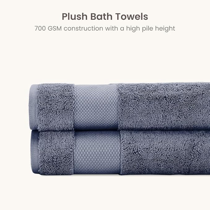 BIOWEAVES 100% Organic Cotton 700 GSM Luxury Bath Towels for Bathroom 30" x 58" GOTS Certified - Mineral, Pack of 2