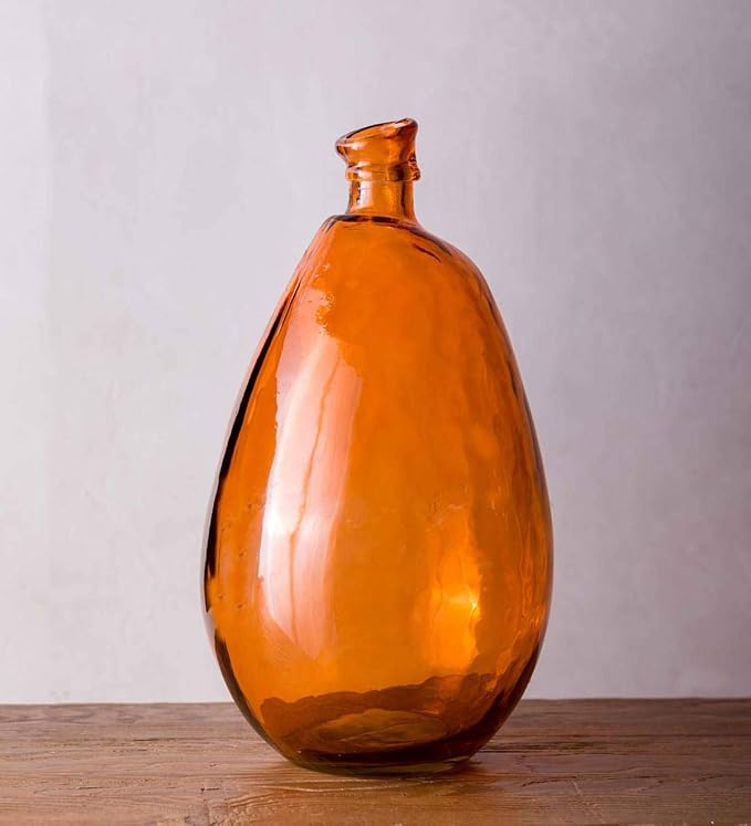 VivaTerra Recycled Tall Glass Balloon Vase – Handblown Glass Vases for Centerpieces – Unique Organic Shape in a Delicate Amber Color – Sustainable and Unique Home Decor (19" H x 10" Dia.)