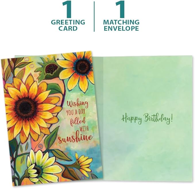 Tree-Free Greetings - Birthday Cards - Artful Designs - 1 Card + Matching Envelope - Made in USA - 100% Recycled Paper - 5"x7" - Thankful Sunshine (GO65462)