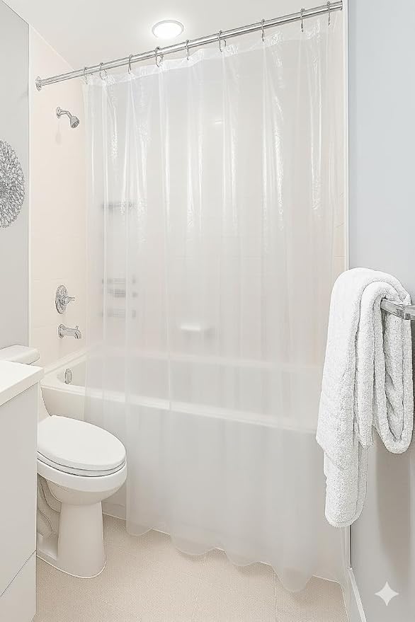Dependable Industries inc. Essentials Vinyl Shower Curtain Liner 3 Guage Reinforced with 12 Metal Grommets Magnetized Bottom 70" x 72" Frosted Clear
