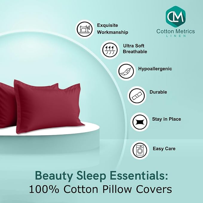 2 Pack Pillow Shams Standard Size 20x26 – 600 Thread Count 100% Organic Cotton Burgundy Pillow Covers with 2 Inch Flange, Soft & Smooth Premium Hotel-Quality Pillowcases Set of 2