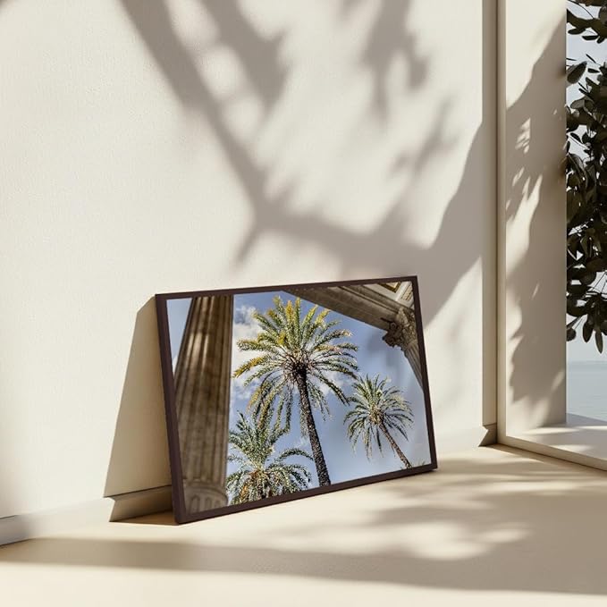 Monem Art Palermo Palm Trees Sicily Print - Tropical European Architecture Poster - Wall Decor for Living Room, Bedroom or Office - 8x10 Brown Framed CANVAS Wall Art by Mareike Bohmer