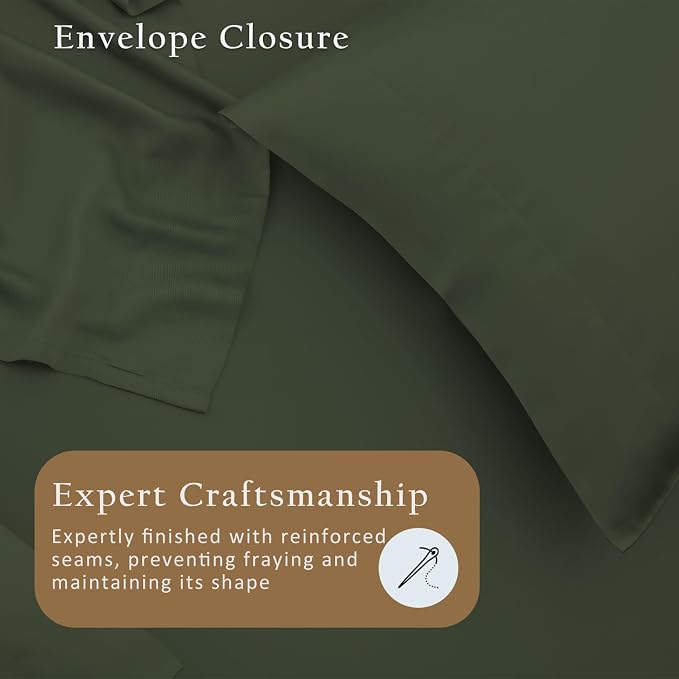 TOSMO Luxury Pillow Case Set of 2 - Cooling Viscose Derived from Bamboo - Oeko-TEX, Breathabl Silky Soft Pillow Cases with Envelope Closure (Queen / 20x30, Olive)