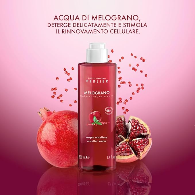 Perlier Pomegranate Micellar Cleansing Water - Gentle Makeup Remover & Skin Refresher - Hydrating & Antioxidant-Rich Formula - 6.7 fl oz