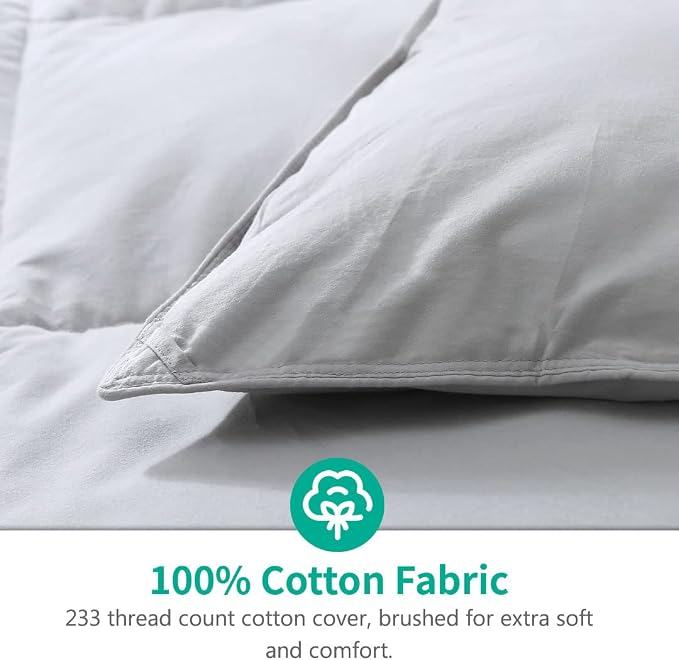 APSMILE King Size Feather Down Comforter - Ultra Soft All Seasons Grey Organic Cotton Duvet Insert Medium Warm Quilted Bed Comforter with Corner Tabs (106x90, Cloud Grey)
