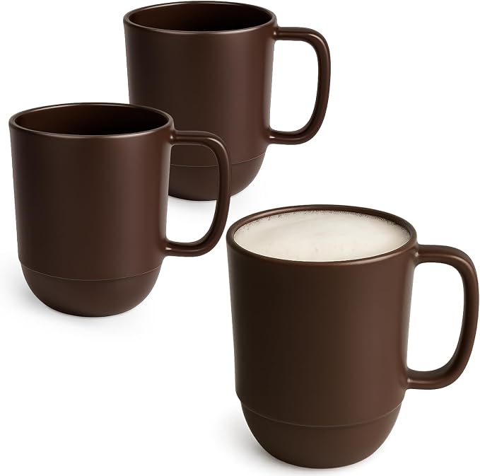 JapanBargain Japanese Plastic Mug 3 Pack 12oz BPA-Free Non-Toxic Unbreakable Camping Coffee Tea Milk Juice Water Mug Made in Japan Dishwasher & Microwave Safe, Chocolate Brown