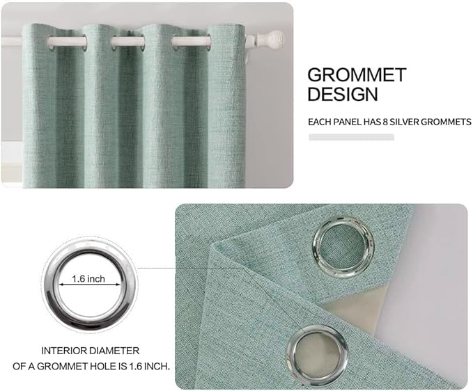 MIULEE Linen Texture Curtains for Bedroom Solid 100% Blackout Thermal Insulated Seafoam Green Curtains Grommet Room Darkening Drapes for Living Room Nursery 52x84 Inch (2 Panels)