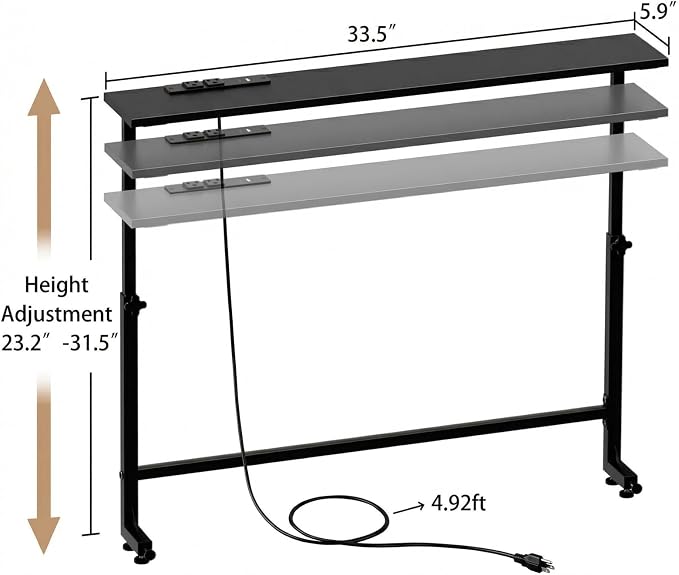 Faesun 33.5 Inch Behind Couch Table, 24"-32" Adjustable Height Range, Behind The Couch Table with Outlet, Adjustable Console Table, Narrow Long Sofa Table, for Living Room, Small Black