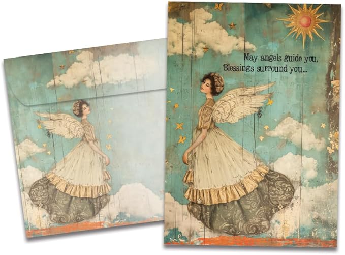 Tree-Free Greetings - Support & Encouragement Card - Artful Designs - 1 Greeting Card + Matching Envelope - Made in USA - 100% Recycled Paper - 5" x 7" - Angels and Blessings (GO69871)