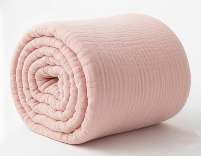 KyraHome 100% Organic Cotton Muslin Blankets for Adults, Girls, 60"x80", Plant Dyed, Breathable Lightweight Gauze Summer Throw Blankets for Couch, Napping, All Season (Soft Pink)