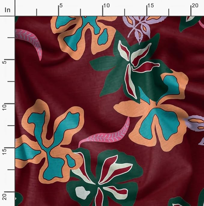 Soimoi Unstitched Crepe Fabric, 1 Yard - 42" Wide, Red - Floral Print, Soft and Light Weight Fabric Material for Suits, Garments, Dresses and Accessories