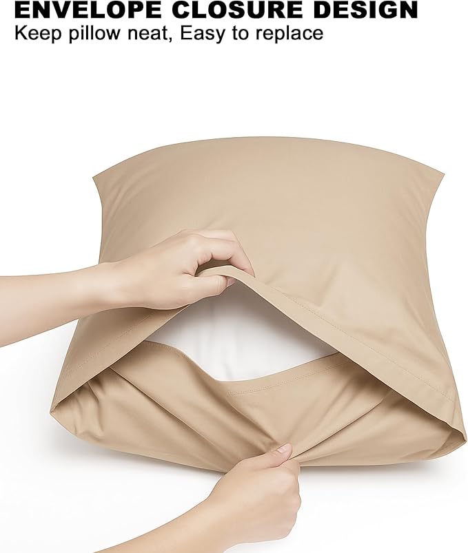 100% Rayon Derived from Bamboo Pillowcases Queen Size Set of 2, Durable Hotel Quality Silky Pillow Cases, Beige 20x30 Inches