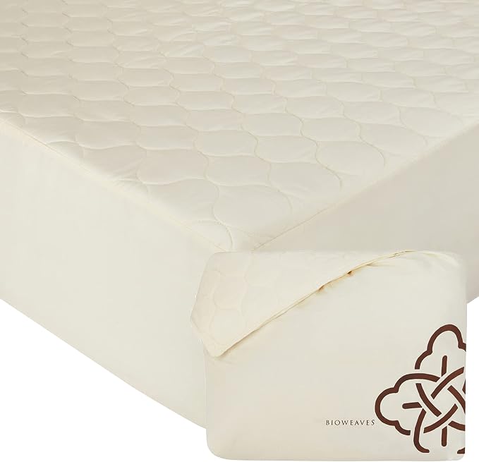 Bioweaves 100% Organic Cotton Mattress Pad Cover, GOTS Certified Cooling Quilted Fitted Mattress Topper & Protector with Soft Cotton Wadding - 20 Inch Deep Pocket, Full