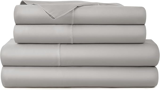 100% Organic Cotton Sheets Queen Size - GOTS Certified Organic Bed Sheets with Deep Pocket 300 Thread Count & Cozy Sateen Weave Softer with Each Wash - Luxury 4 Piece Set (Classic Grey, Queen)