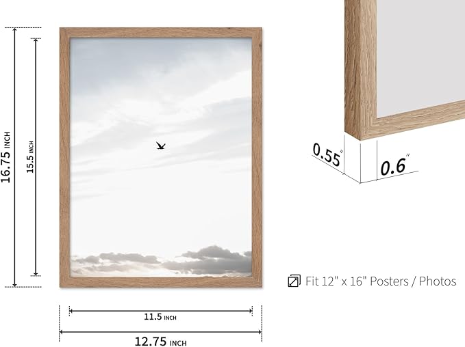 Monem Art Minimalist Bird in Sky Photography Print - Moody Nordic Landscape Art Poster - Wall Decor for Living Room, Bedroom or Office - 12x16 Beige Framed Wall Art by Mareike Bohmer