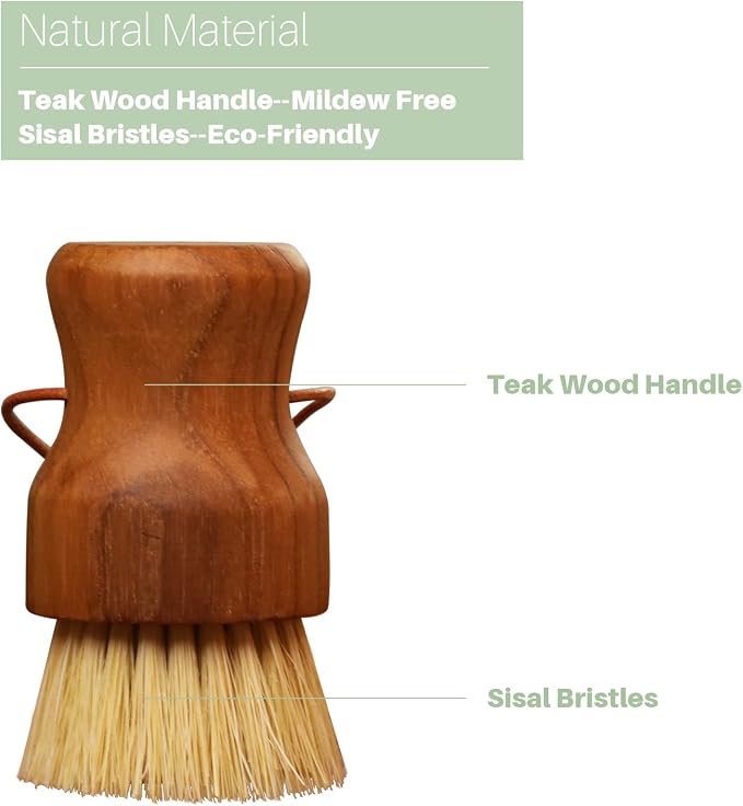 HTB Teak Wood Dish Scrub Brush 3PCS,FSC-Certified | Small Wooden Dish Brush with Teak Handle & Sisal Bristles for Kitchen,Cleaning Scrubbers Set for Pan,Pot,Vegetable,Fruit