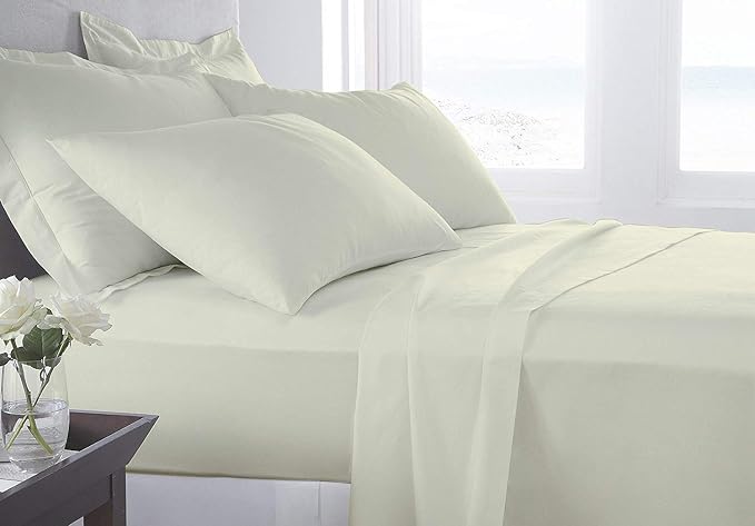 Organic Cotton Bed Sheets Set - 400TC Full Size Ultra Ivory - 4 Piece Bedding - 100% GOTS Certified, Soft Silky Shiny, Luxury Finish Bedsheets - Fits 15" Deep Pocket Mattress