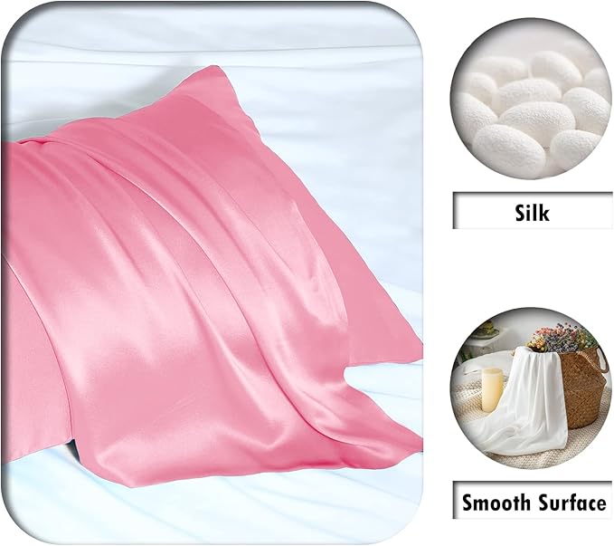 Silk Pillow Cases 2 Pack,Soft Breathable and Sliky Queen Size Pillow Cases Set of 2,Natural Mulberry Silk Pillowcase Set of 2 for Hair and Skin with Hidden Zipper (Pink,20"X 30",2pcs)