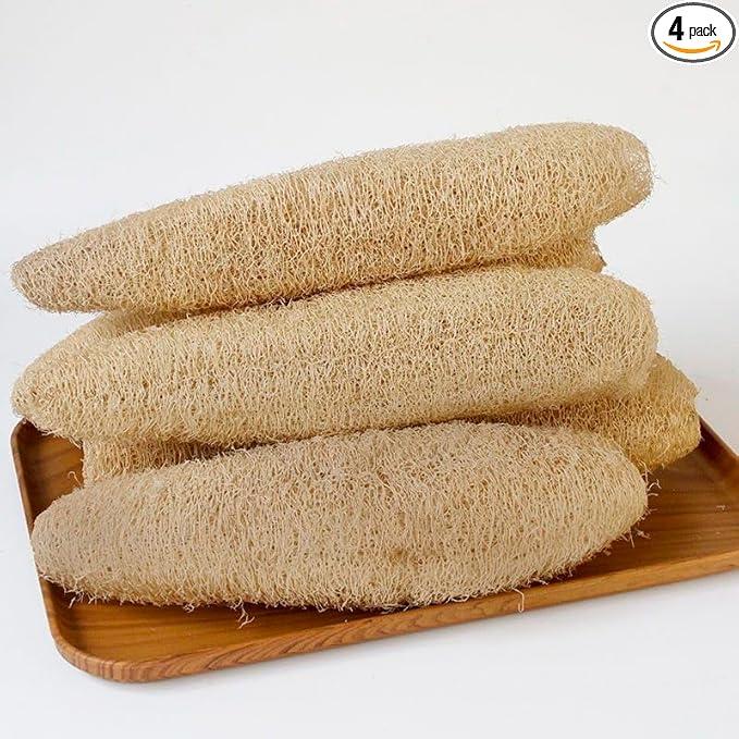 4PCK(12''-14'') Natural Organic Loofah Sponges - Large Exfoliating Shower Bath Luffa for SPA Beauty and Radiant Skin