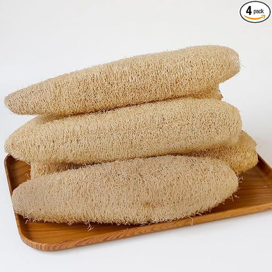 4PCK(12''-14'') Natural Organic Loofah Sponges - Large Exfoliating Shower Bath Luffa for SPA Beauty and Radiant Skin