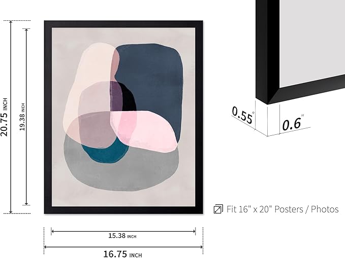 Monem Art Pastel Abstract Color Block Painting Print - Scandinavian Minimalist Art Poster - Wall Decor for Living Room, Bedroom or Office - 16x20 Black Framed Wall Art by Mareike Bohmer