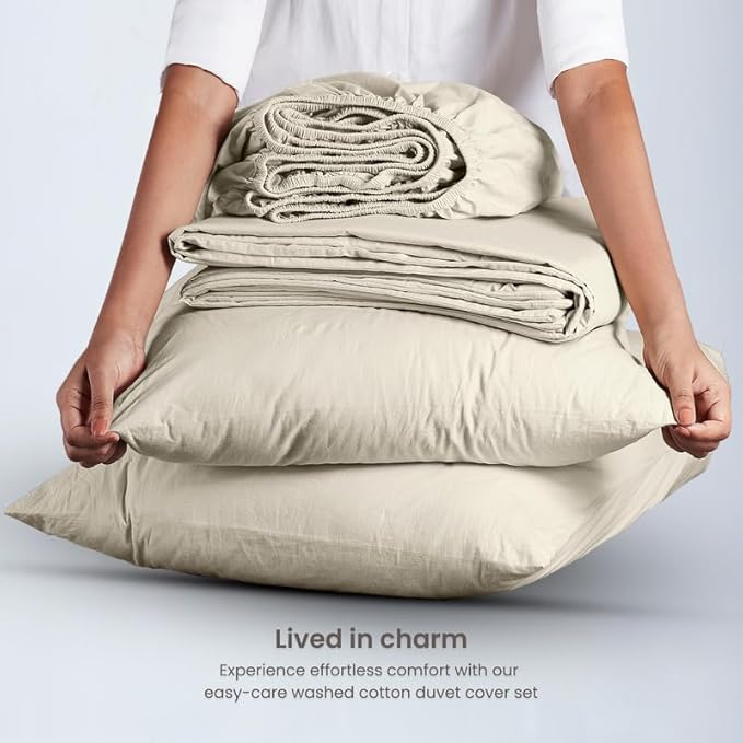 BIOWEAVES 100% Organic Washed Cotton Percale Weave Sheets King | GOTS Certified Sheets for King Size Bed, 17” Deep Pocket – 4 Piece Set, F Dew