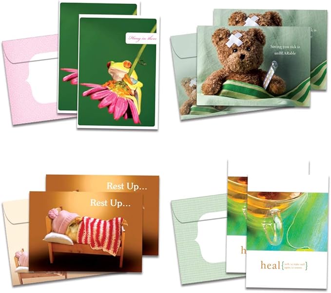 Tree-Free Greetings - Get Well Cards - Artful Designs - 8 Assorted Cards + Matching Envelopes - Made in USA - 100% Recycled Paper - 5 x 7 - Rest Up and Heal (GA31531)
