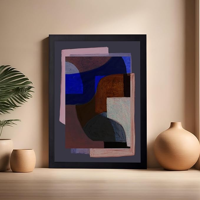 Monem Art Modern Geometric Abstract Print - Contemporary Minimalist Shapes Painting Poster - Wall Decor for Living Room, Bedroom or Office - 16x20 Black Framed Wall Art by Mareike Bohmer