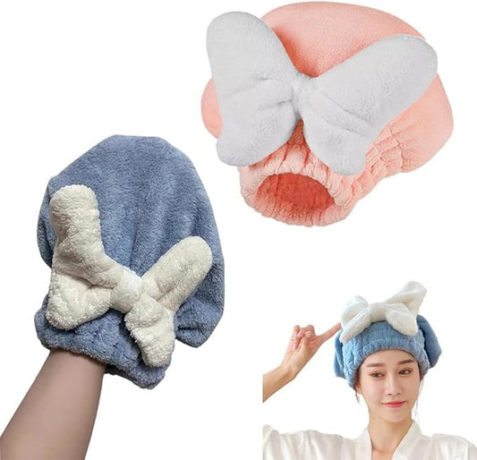 2 Pack Hair Drying Caps Ultra Absorbent Hair Turban Microfiber Hair Towel Wrap Head Towels for Shower Curly Thick Long Hair Conditioner Hair Oil Serum Overnight Conditioning Treatment
