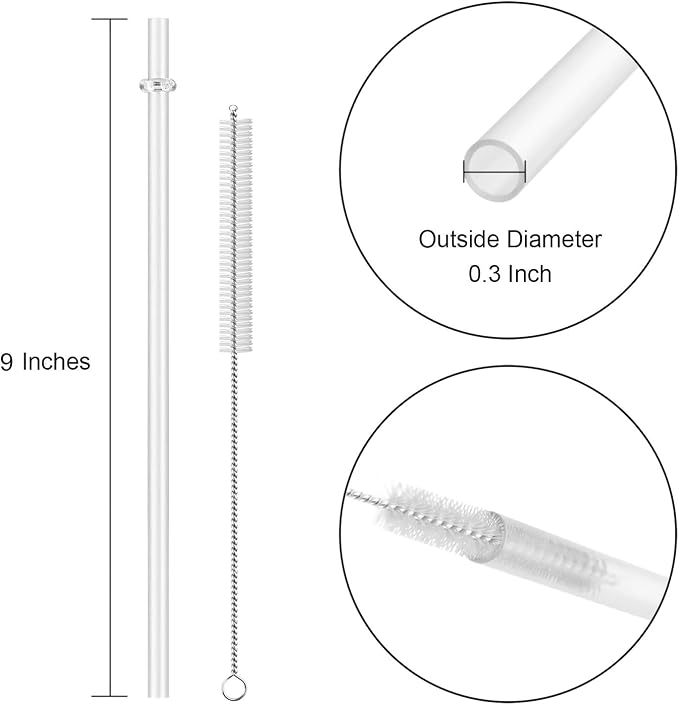 15 Pieces 9 Inch Clear Reusable Plastic Replacement Drinking Straws, Fit for 24 oz 32oz 40oz Mason Jars, Tumblers, BPA Free Unbreakable Drinking Straws with Cleaning Brush