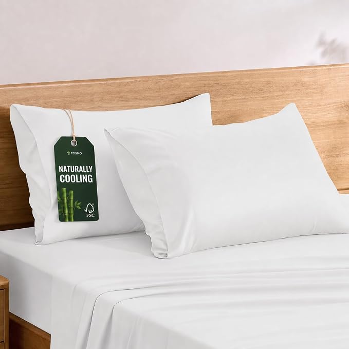 TOSMO Luxury Pillow Case Set of 2 - Cooling Viscose Derived from Bamboo, Oeko-TEX, Breathabl Silky Soft Pillow Cases with Envelope Closure (King / 20x36, Classic White)