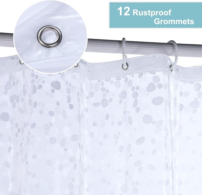 Shower Curtain Liner 76 Inches Long, 3D EVA Heavy Duty Vinyl Plastic Shower Curtain Liner with 3 Strong Weights and 12 Grommet Holes, Pebble, 72 x 76 Inch