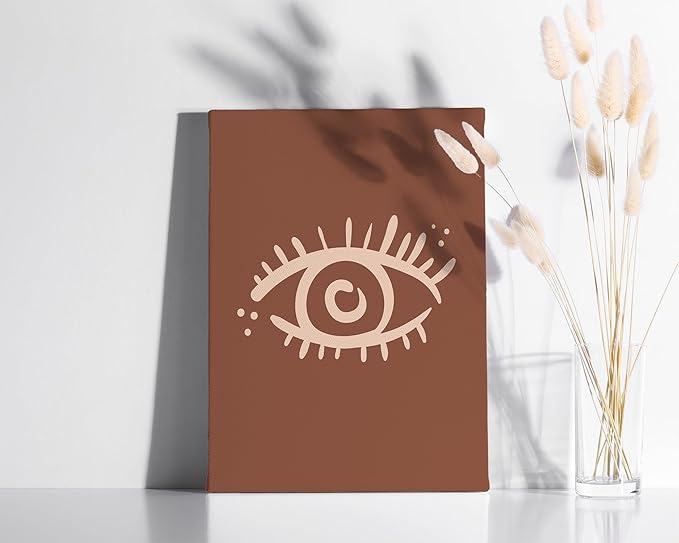 Mystical Evil Eye Wrapped Canvas Wall Art Nazar Protection Symbol Earth Tones Terracotta 12x16 Inch Gallery Stretched Spiritual Home Art Decor